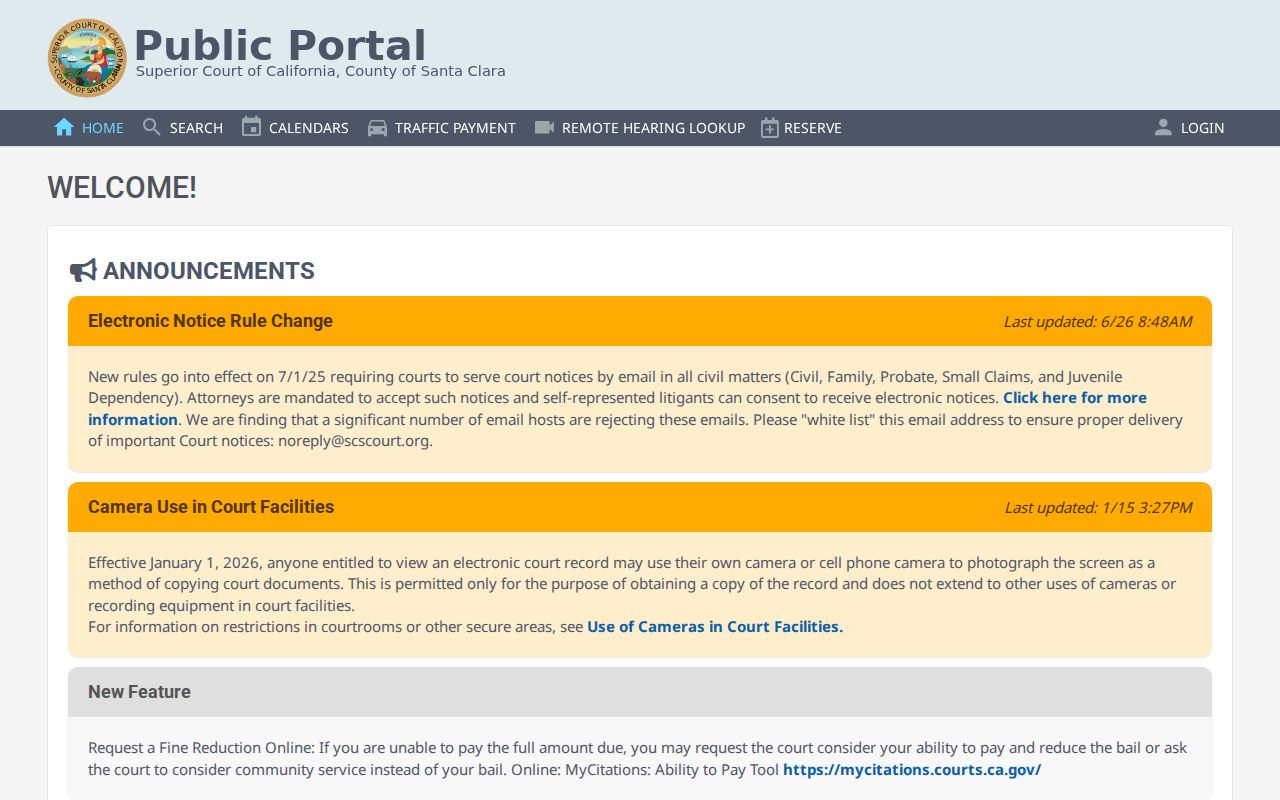 Cupertino resident lookup in the Santa Clara Superior Court portal