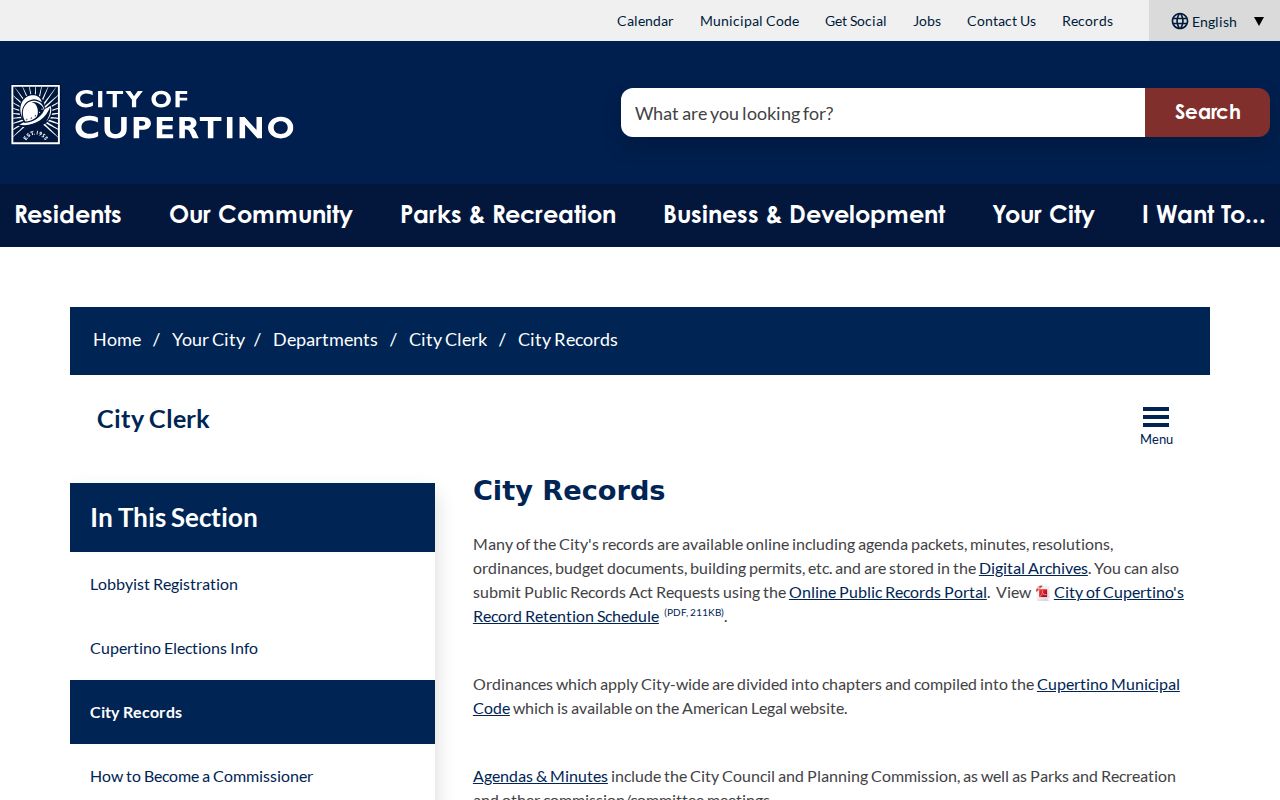Cupertino ZIP code directory City Records archive